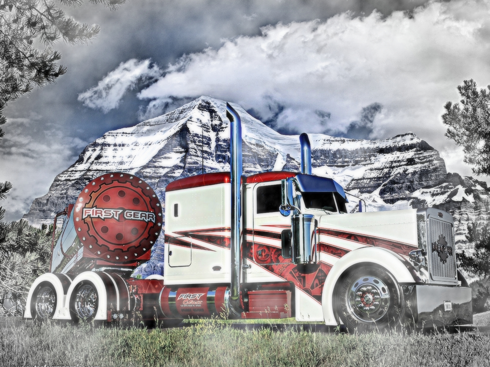 Wallpapers Various transports Trucks peterbilt +montagne +brouillard perso