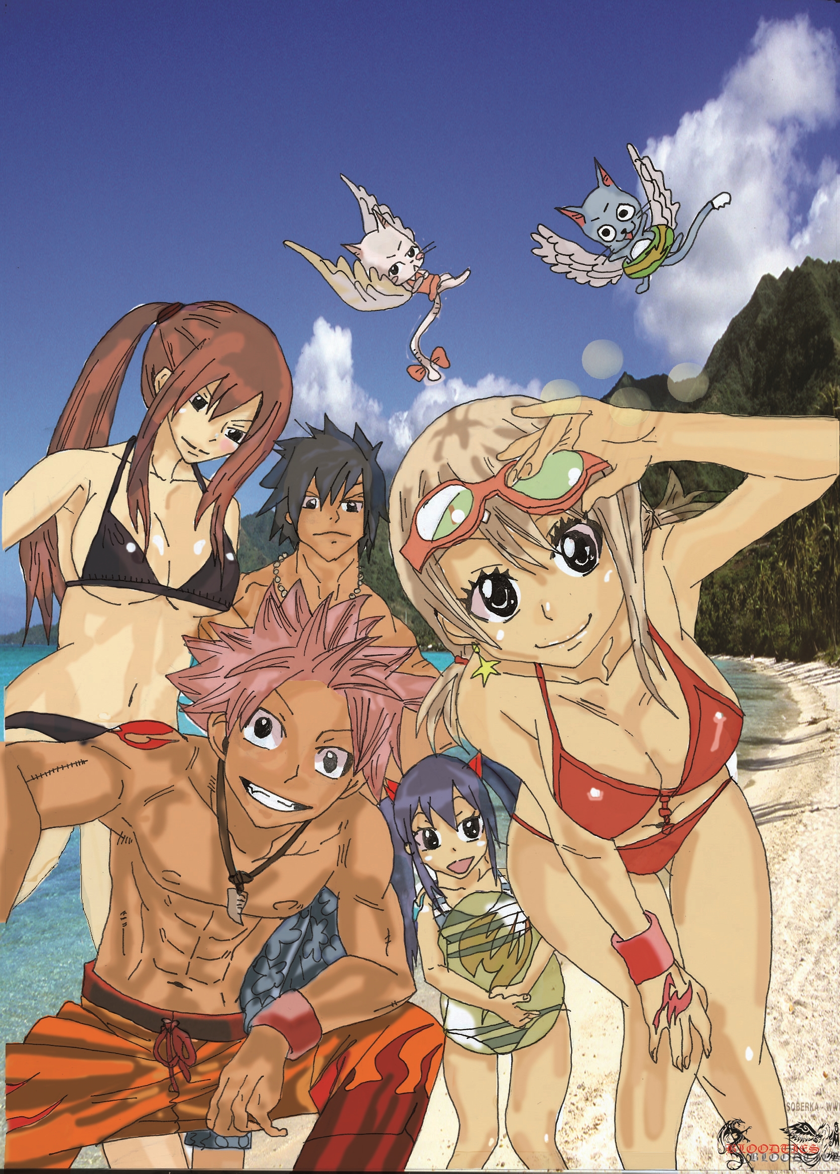 Fonds d'cran Art - Numrique Manga Fairy Tail , team à la plage colorisation avec phtoshop CS6