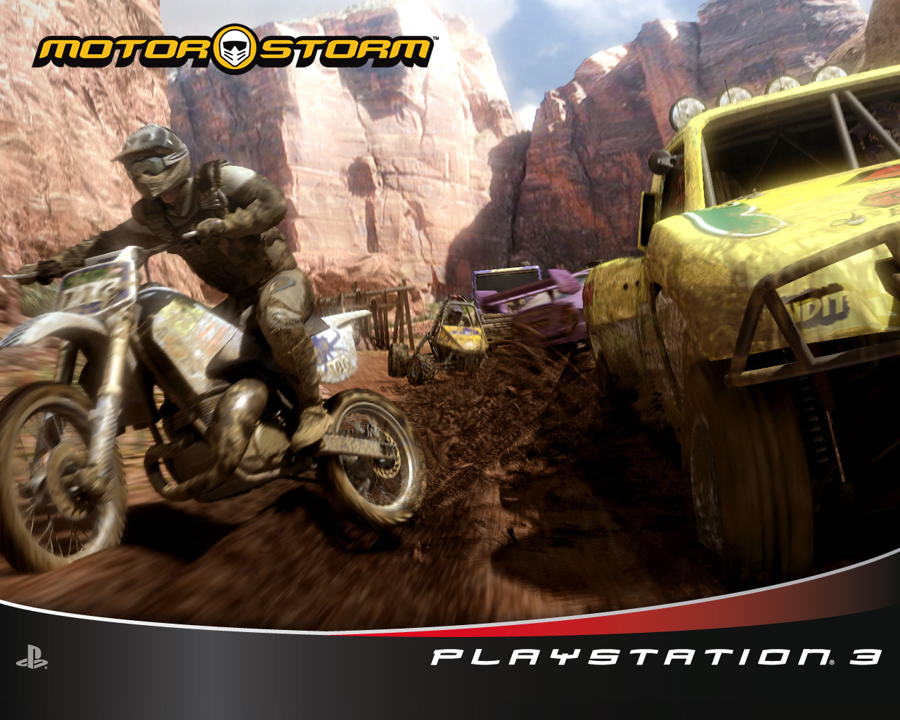 Fonds d'cran Jeux Vido MotorStorm « Motard-Storm » en danger !