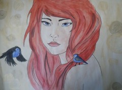  Art - Peinture Femme avec des oiseaux