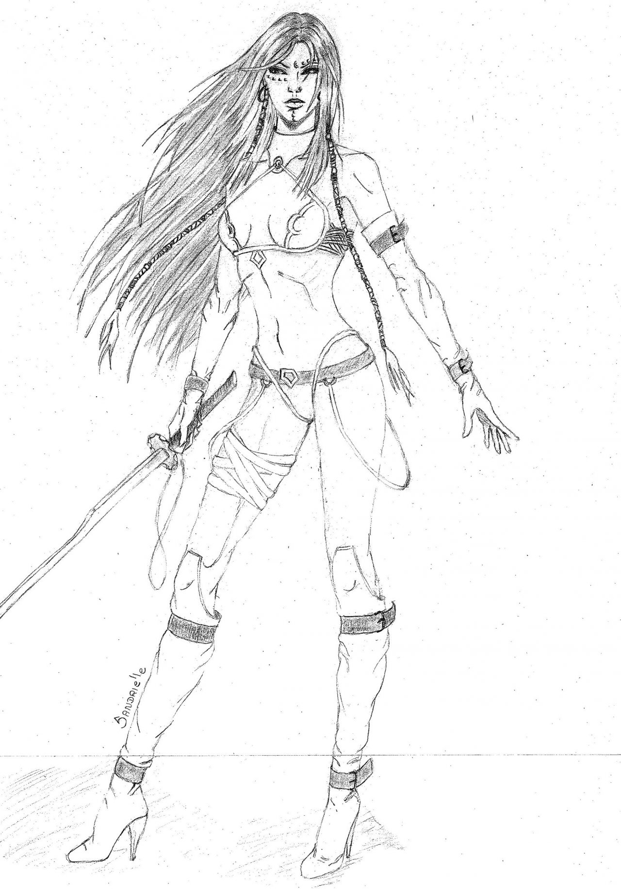 Wallpapers Art - Pencil Fantasy - Warriors (female) Guerrière 2