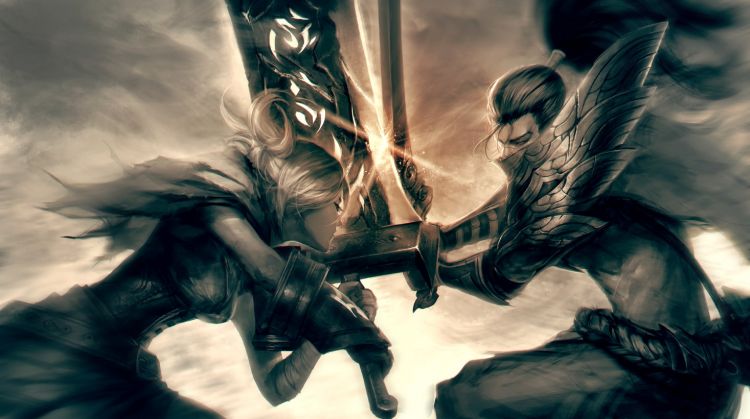 Fonds d'cran Jeux Vido League of Legends - Clash of Fates Yasuo Vs Riven