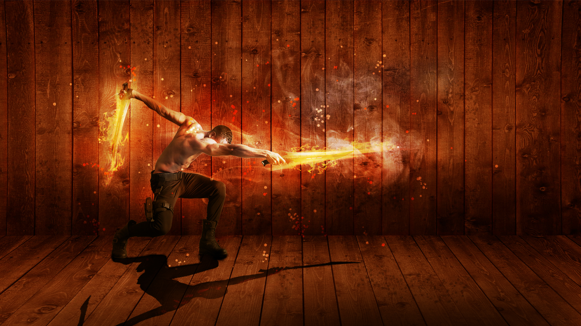 Wallpapers Digital Art Elements : air, water, fire, earth Homme avec pee en feu