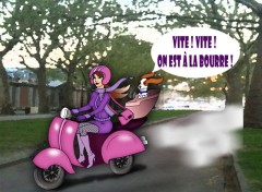  Art - Numrique Mlle V et Fausty en scooter.