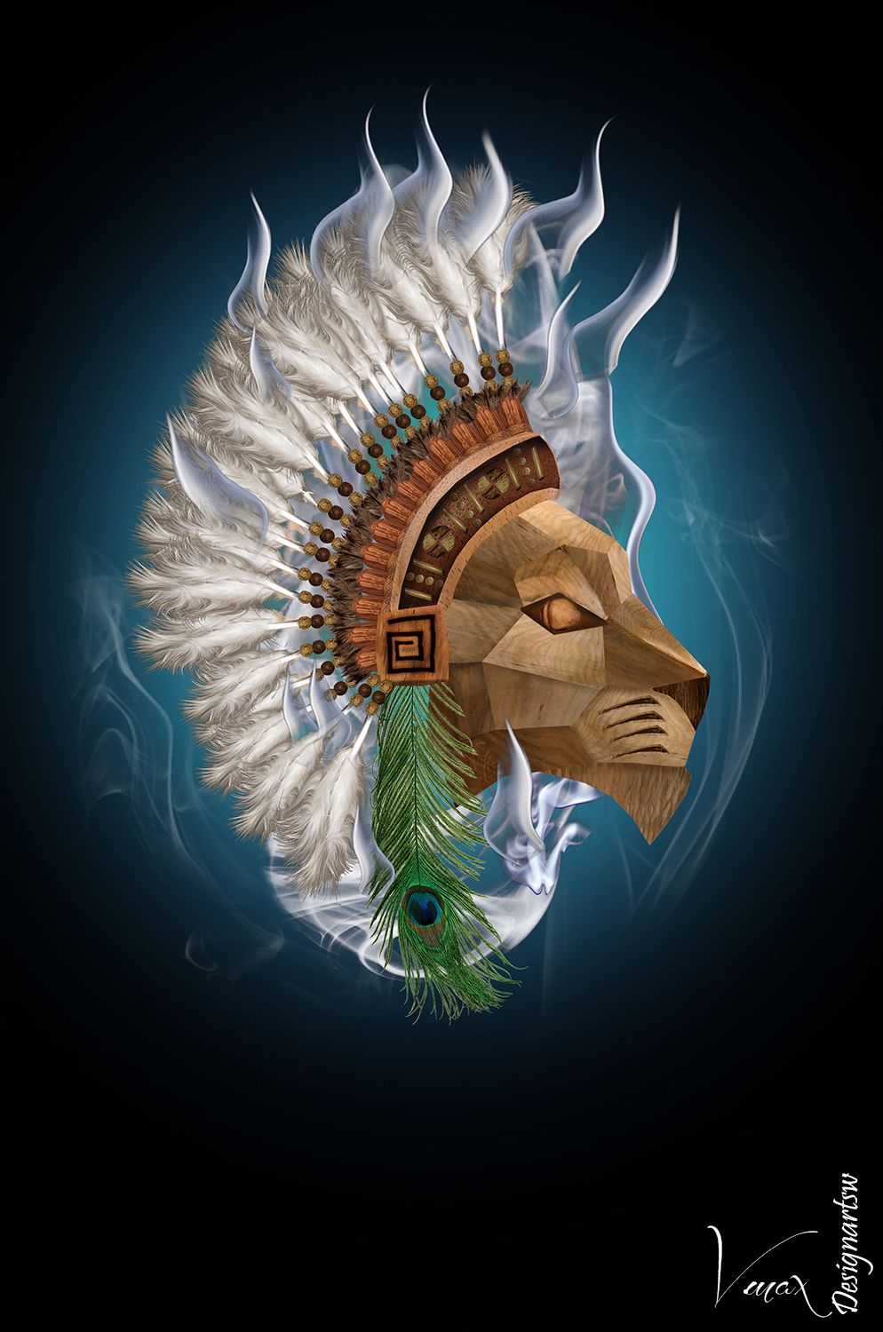 Wallpapers Digital Art Characters Lion Wood Mask