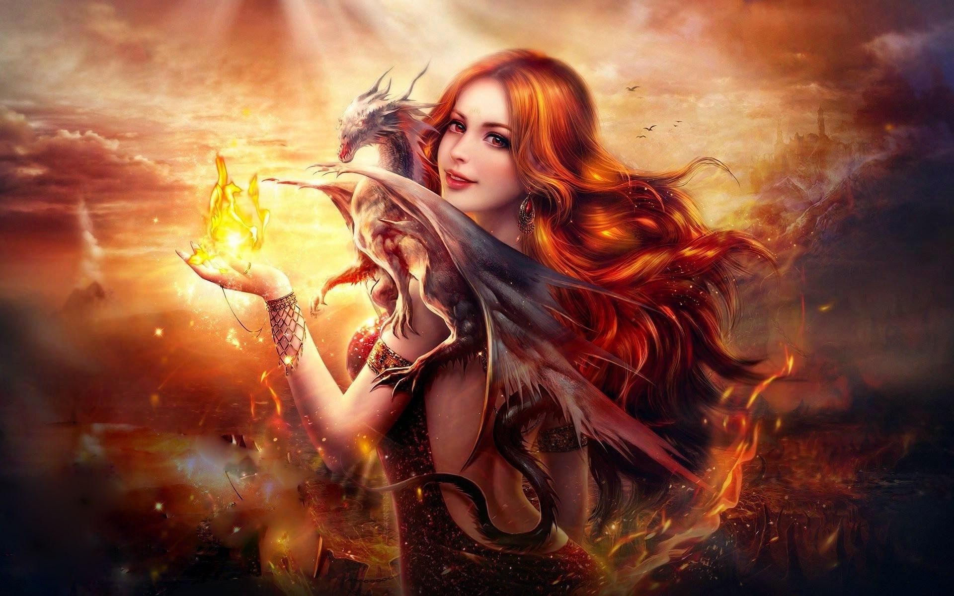 Wallpapers Fantasy and Science Fiction Magicians - Witches dragon_fire_fantasy_girl