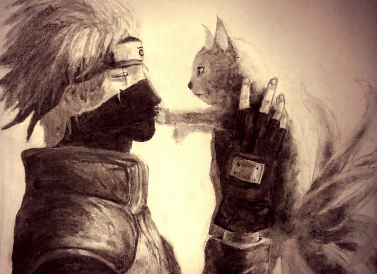 Wallpapers Art - Pencil Manga - Naruto Kakashi x Kyubi