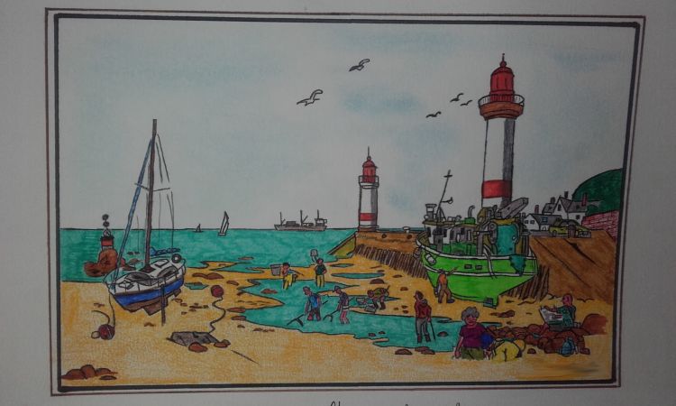 Fonds d'cran Art - Crayon Marine et port de pche Wallpaper N441812