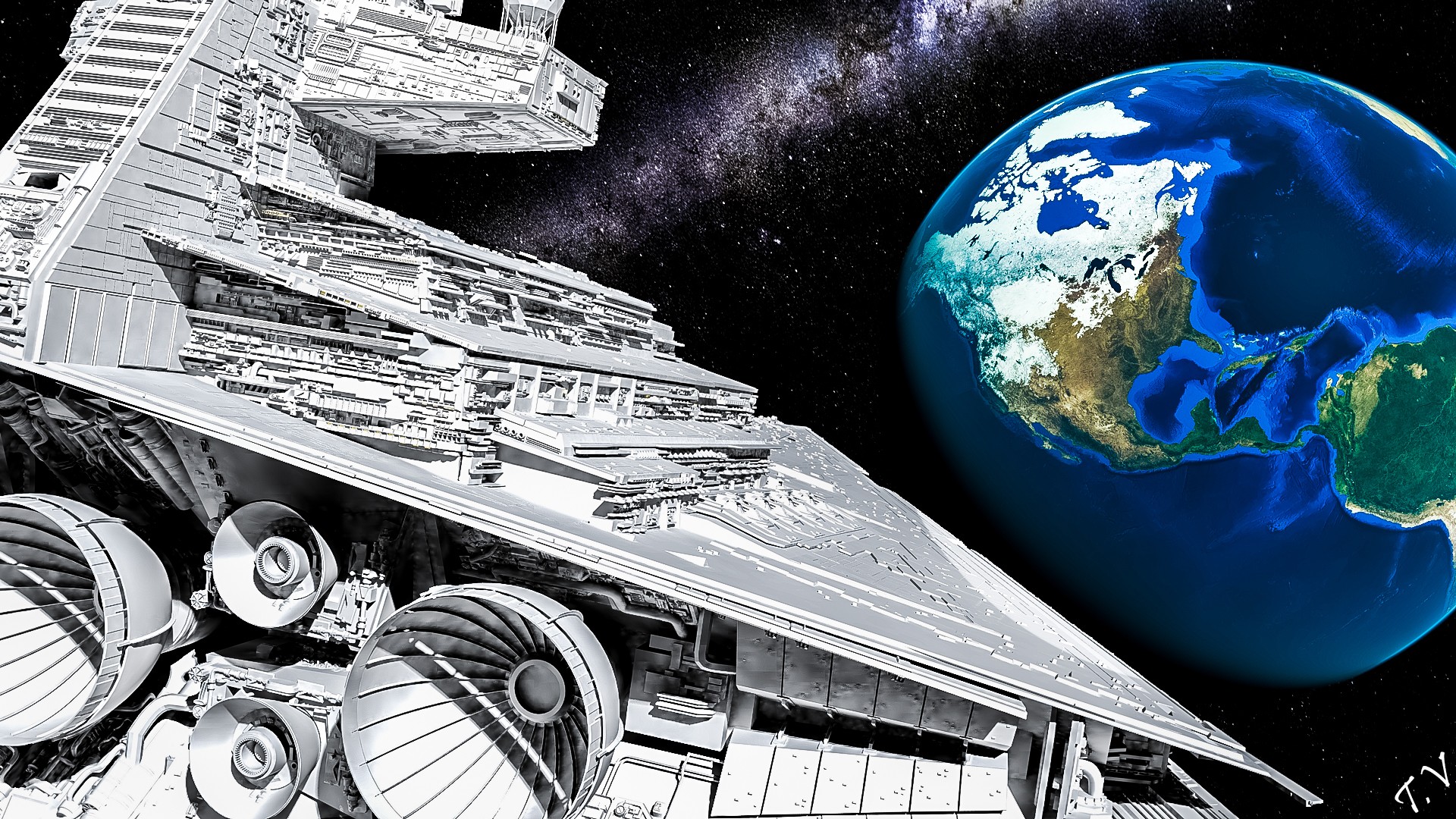 Fonds d'cran Fantasy et Science Fiction Star Wars Imperial Star Destroyer to earth