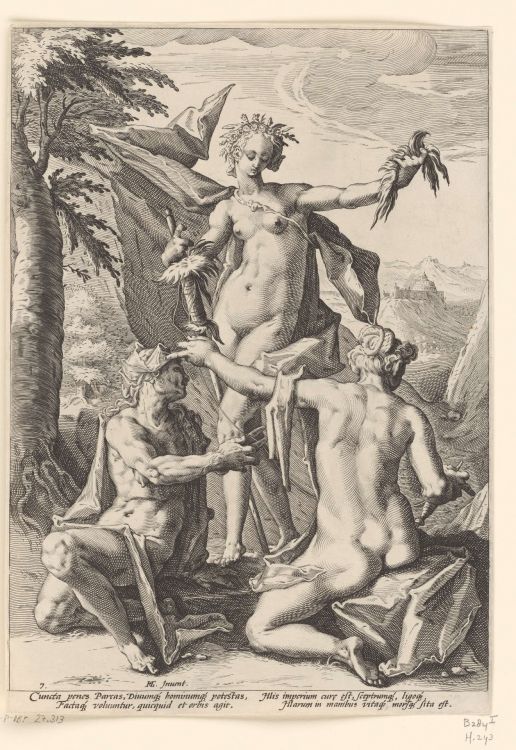 Fonds d'cran Art - Peinture Gravures Srie des thmes mythologiques et allgoriques (Les Trois Grces(ou Charites) (Euphrosyn, Thalia, Agla)) - 1588 - Hendrick Goltzius