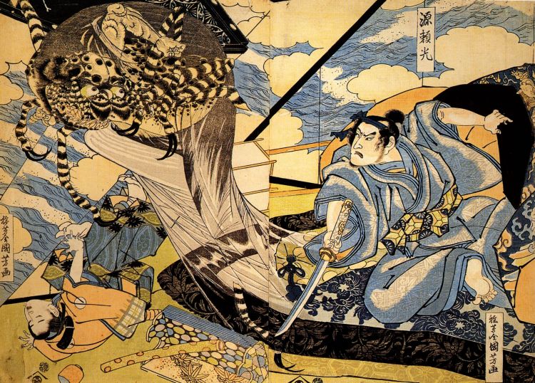 Fonds d'cran Art - Peinture Estampes Minamoto Yorimitsu combattant  le moine Tsuchi-gumo trnasform en araigne - XIXe sicle - Utagawa Kuniyoshi