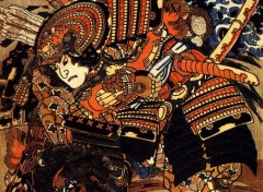  Art - Painting Kagehisa et Yoshitada luttant - XIXe sicle - Utagawa Kuniyoshi