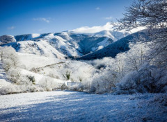  Nature Paysage de neige dans les Pyrnes, Larrau - passerelle d'Holzart par le pont de Namubie