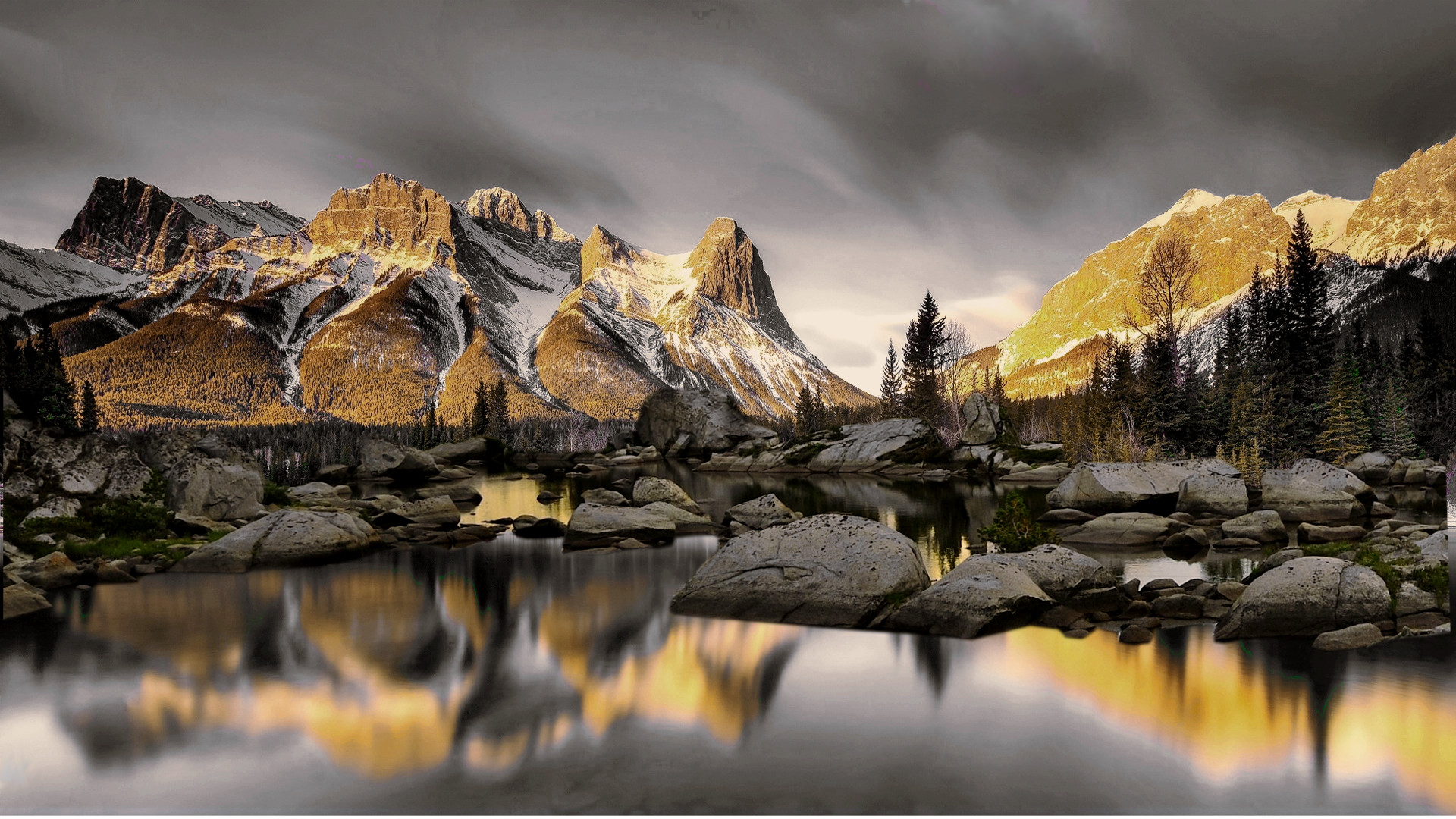 Wallpapers Digital Art Nature - Landscapes Montagnes d'or