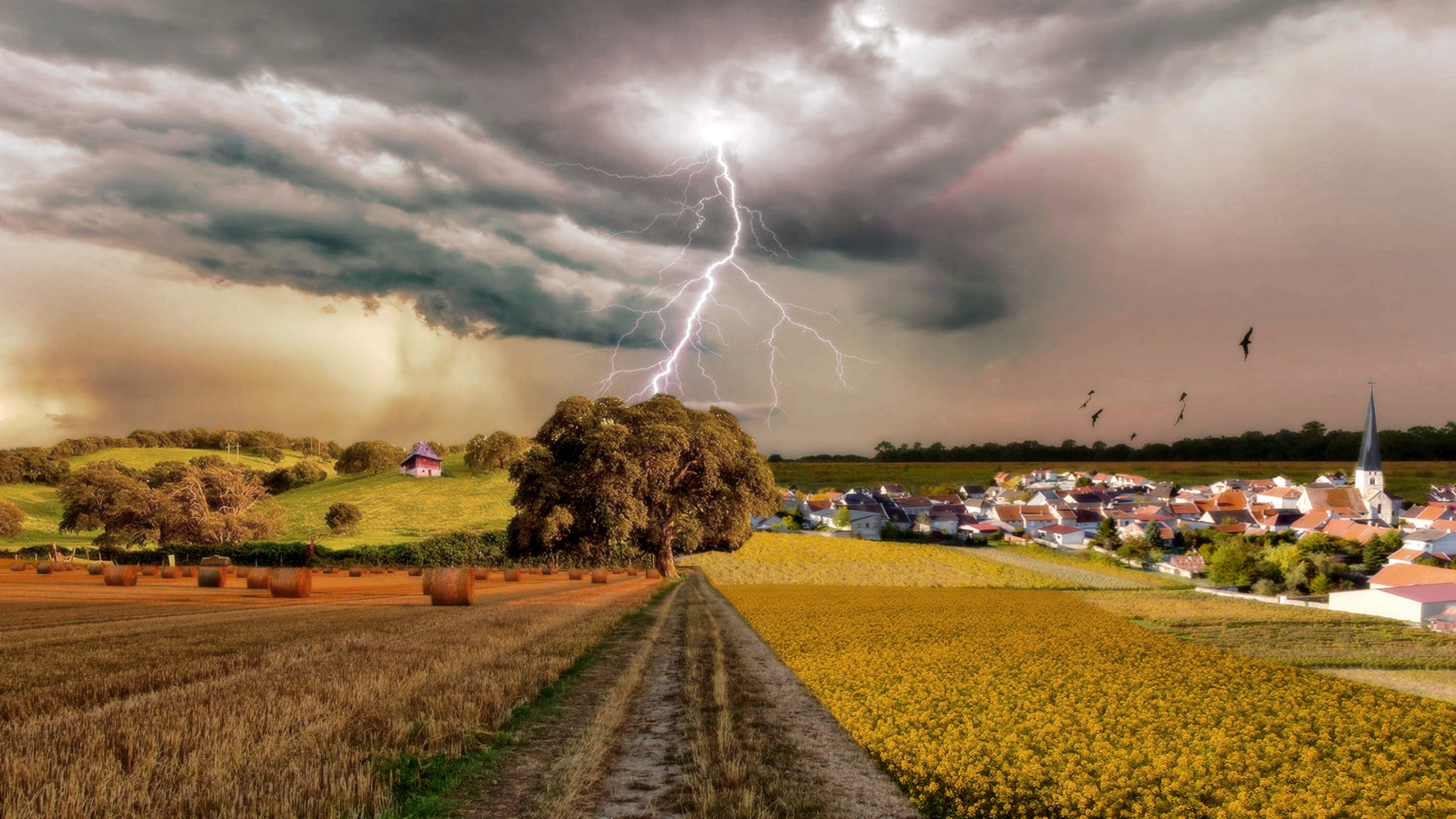 Fonds d'cran Art - Numrique Nature - Paysages Orage au village