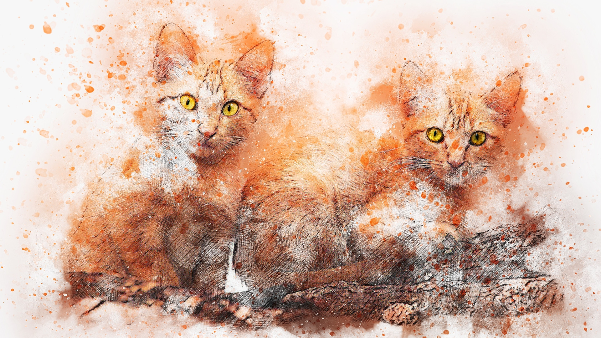 Wallpapers Art - Pencil Animals - Cats - Kittens 