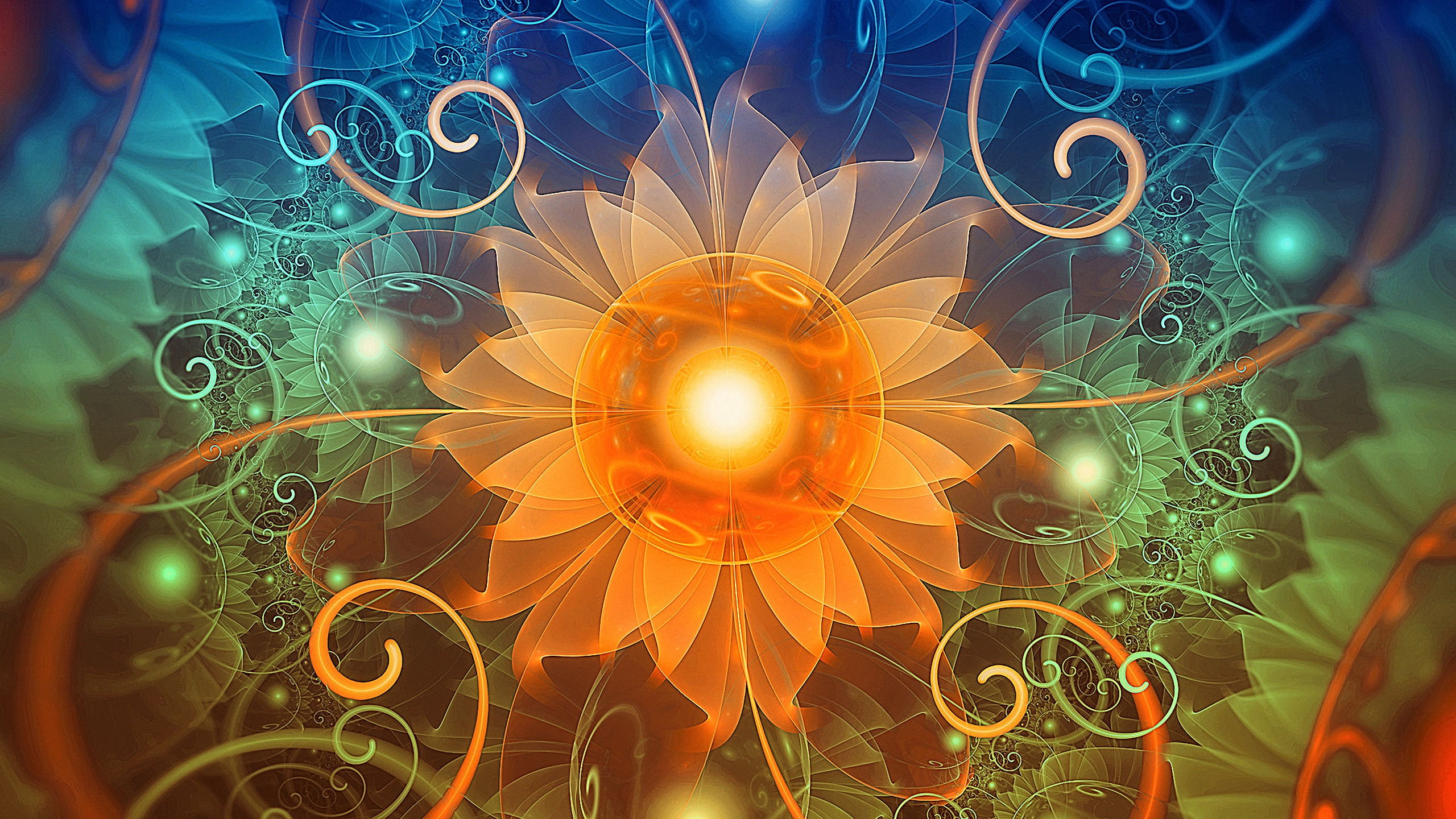 Fonds d'cran Art - Numrique Fractales, Kaledoscopes Beautiful Tangerine Orange and Teal Lotus Fractals