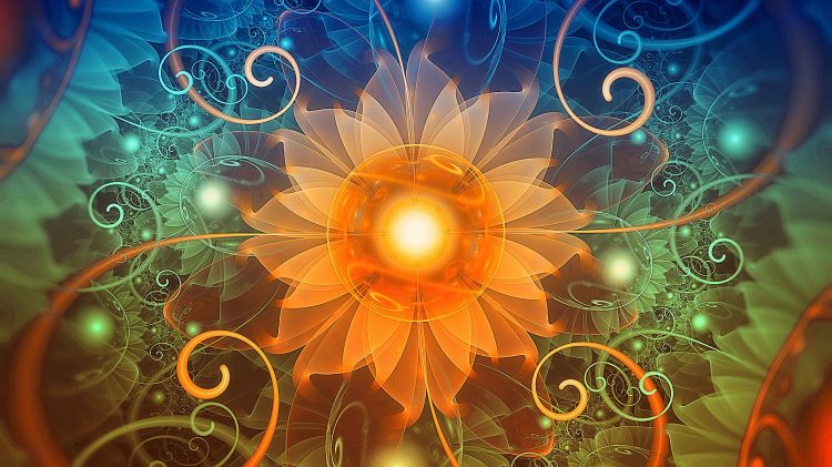 Fonds d'cran Art - Numrique Fractales, Kaledoscopes Beautiful Tangerine Orange and Teal Lotus Fractals