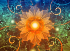  Art - Numrique Beautiful Tangerine Orange and Teal Lotus Fractals