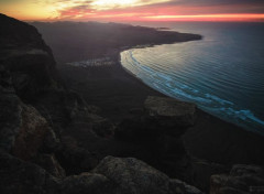  Voyages : Europe Coucher de soleil sur la plage de Famara, Lanzarote, Canaries