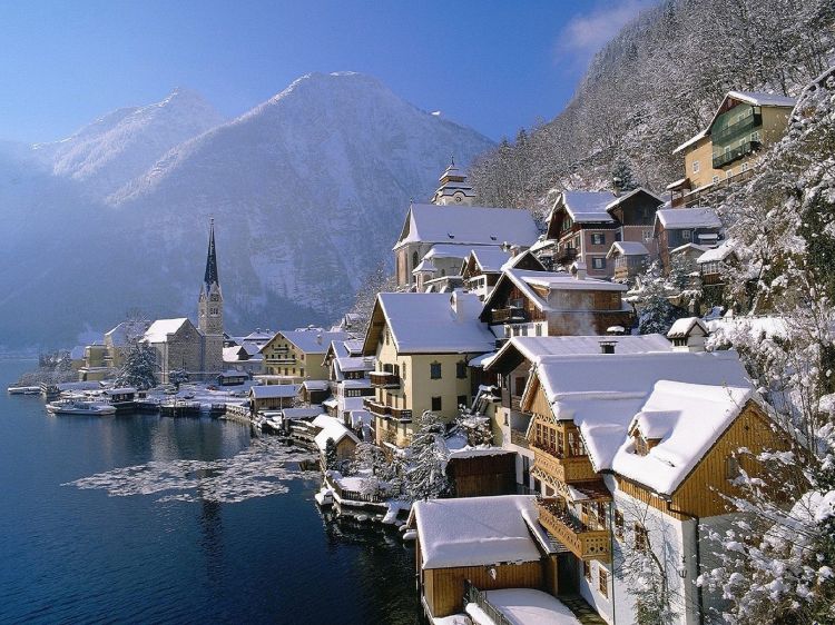 Fonds d'cran Constructions et architecture Villes - Villages Hallstatt sous la neige (Autriche)