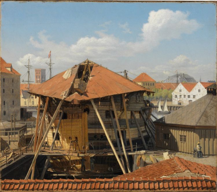 Fonds d'cran Art - Peinture Architecture Le Navire Skjold en cours de rnovation sur le quai de Christianshavn - 1860 - Otto Bache