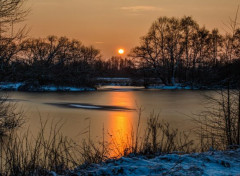  Nature Coucher de soleil sur lac gel