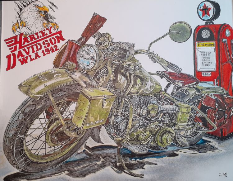 Fonds d'cran Art - Crayon Voitures et Motos Harley Davidson WLA 1942