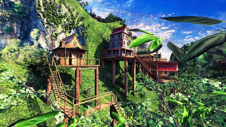 Wallpapers Digital Art Fantaisy Le hameau perch  flanc de montagne.