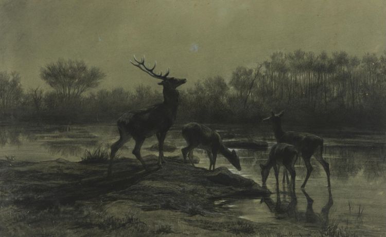 Wallpapers Art - Painting Animals Cerfs au clair de lune - 1875 - Rosa Bonheur